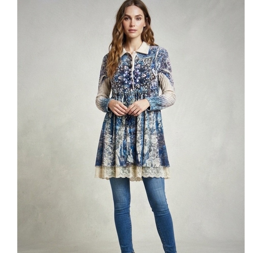 Origami Vivien Mixed Media Tunic Duster Bohemian Mori Girl Whimsigoth Small